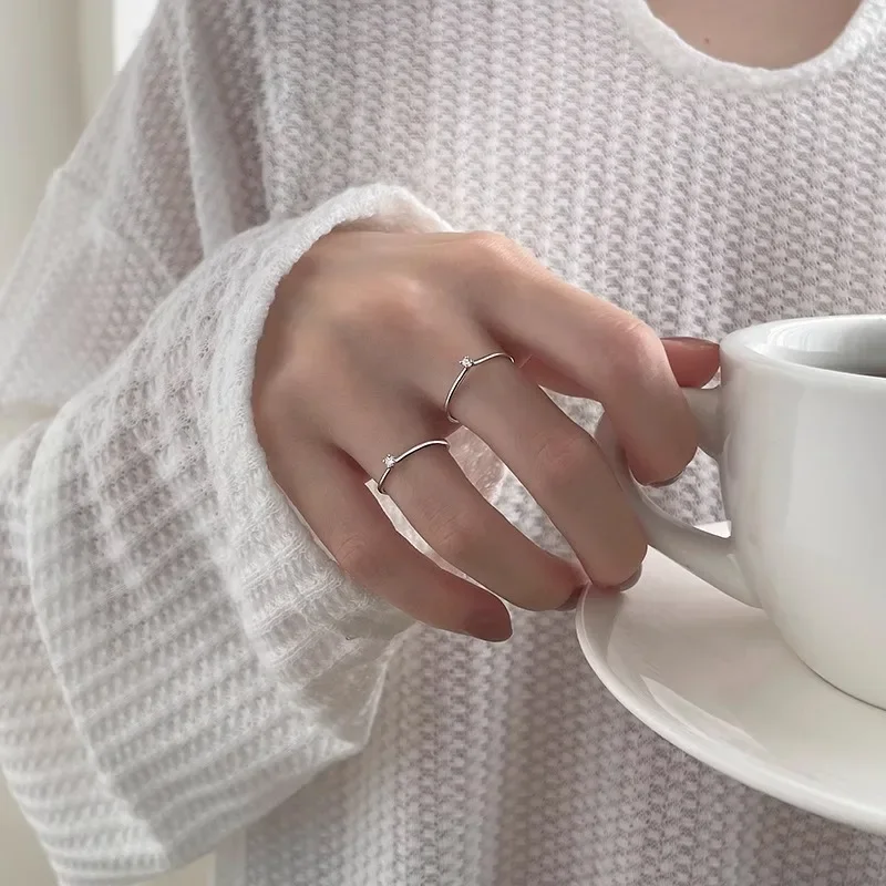 

Silver Plating Simple Zircon Shining Geometric Opening Rings for Women Classic Fashion Jewelry Minimalist Accessories