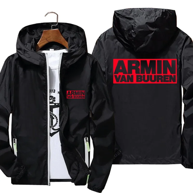 Casual Men Windbreaker Thin Reflective Sunscreen ARMIN VAN BUUREN BLAH Zipper Hooded Coat Fashion Pilot Cycling Jacket