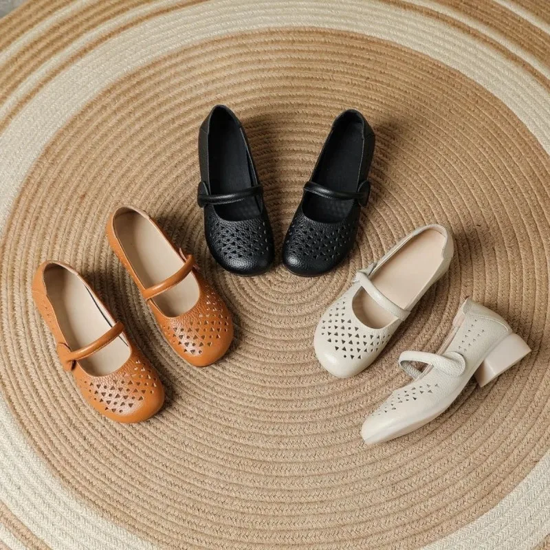 Spring&Summer Genuine Leather Shoes Women Comfortable Cow Leather Mary Janes Shoes for Daily Wear Big Size 41 DX881