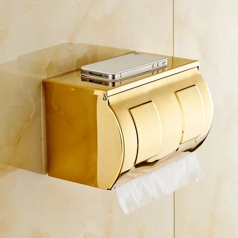 Stainless Steel Paper Phone Holder with Shelf Bathroom Mobile Phones Gold Towel Rack Toilet Paper Holder Tissue Boxes