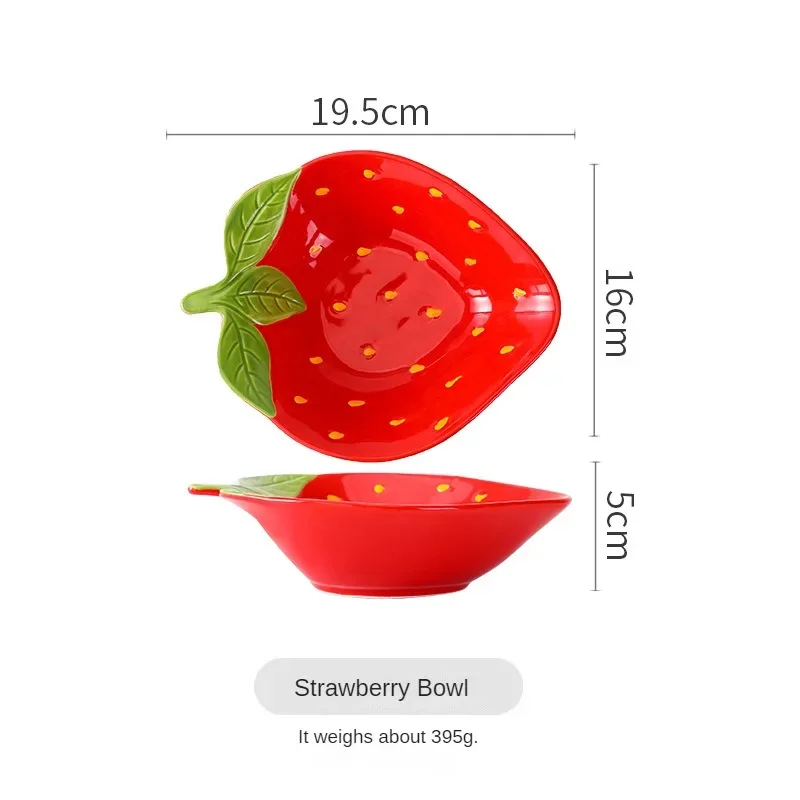 Creative Cartoon Strawberry Shaped Ceramic Salad Bowl Soup Bowl Family Fruit Snack Plate Kitchen Utensils Accessories Tableware