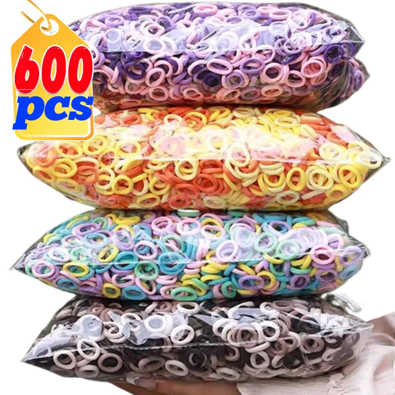 100-600pcs Colorful Basic Nylon Ealstic Hair Ties for Girls Ponytail Hold Scrunchie Rubber Band Kid Fashion Baby Hair Bands