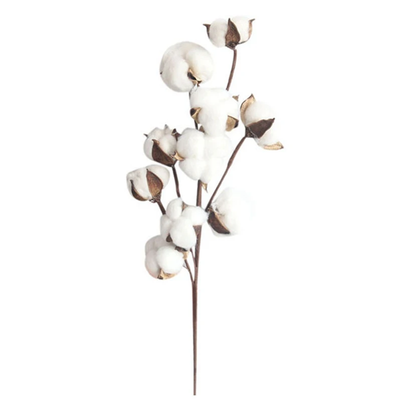 5Pcs Naturally Dried Cotton Stems Farmhouse Artificial Flower Filler Floral Decor Fake Flower Cotton DIY Garland Decor