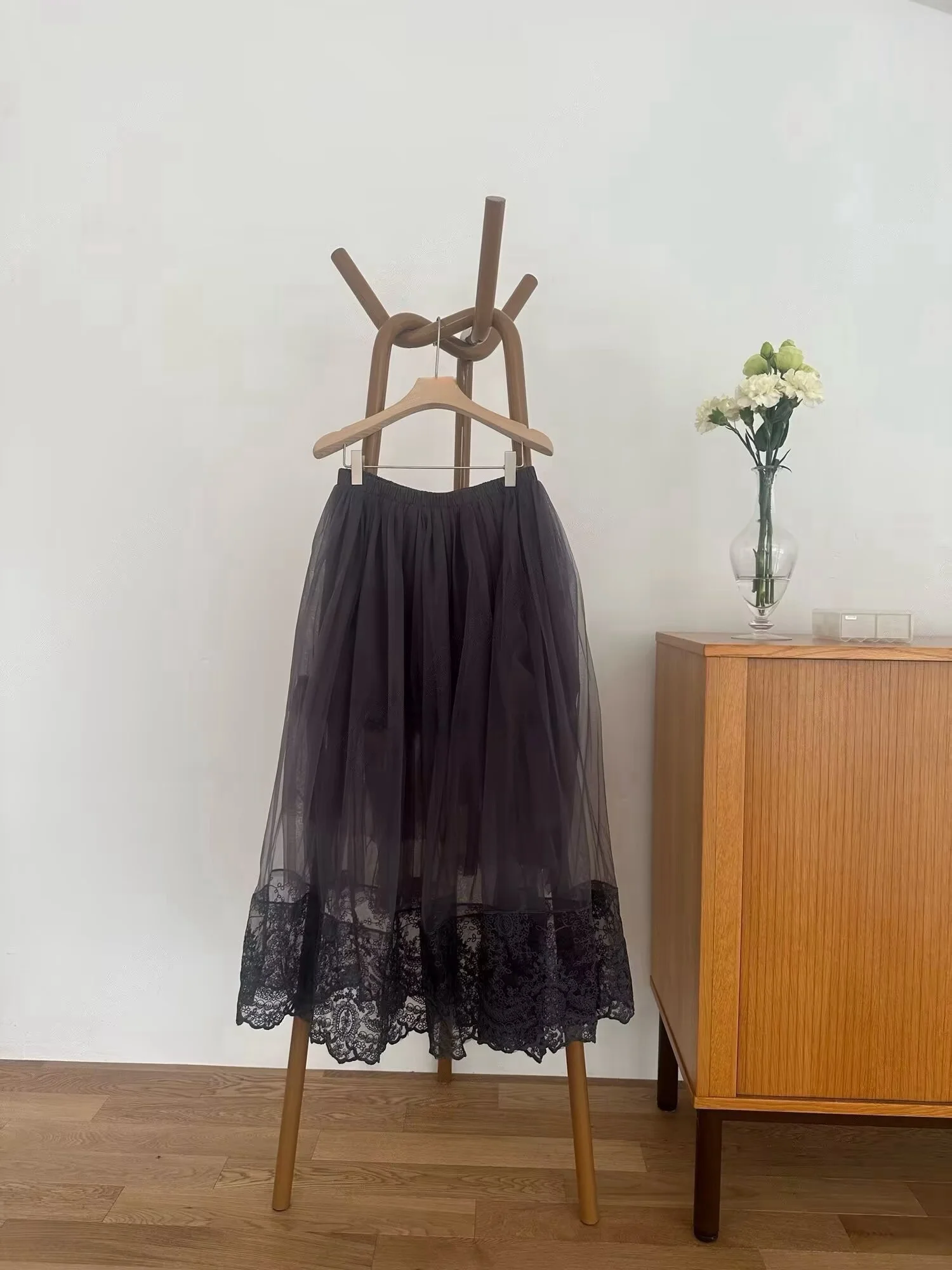 3colors 2025 Summer Female long Skirts Women High Waist Mesh Lace long Skirts White Fairy a line skirt womens (JJ9835)