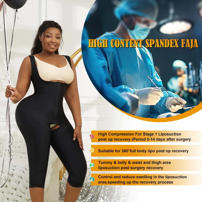 Women's Full Body Shaper Compression Tummy Control Post Op Recovery Open Crotch Hip Enhancer Bodysuit Faja Stage 1