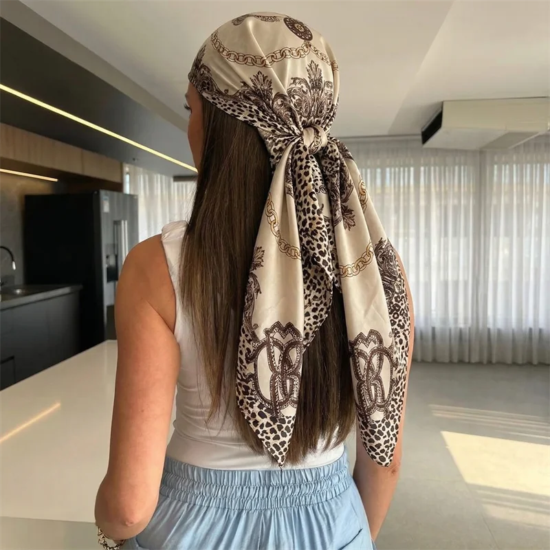 Women Spring Summer Square Scarf 90*90cm Satin Silk Scarves Headscarf Female Foulard Beach Bandana Ladies Neckerchief Hair band