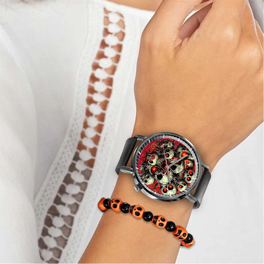 Women\'s Watch 2024 New Halloween Skull Style Design Quartz Watches Fashion Black Silicone Men\'s Simple Clock Wristwatch