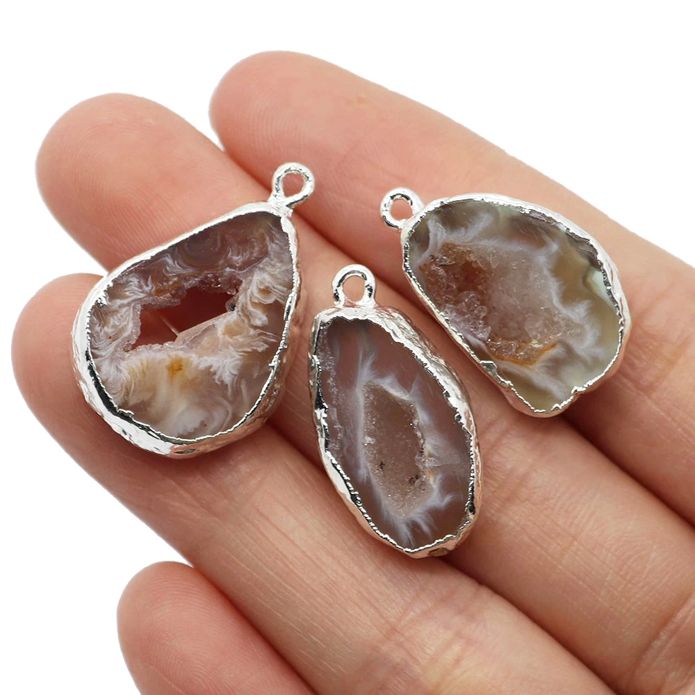 Natural Stone Agate Pendants Irregular Druzy Crystal Quartz Charms for Jewelry Making DIY Earring Necklace Connector Accessories