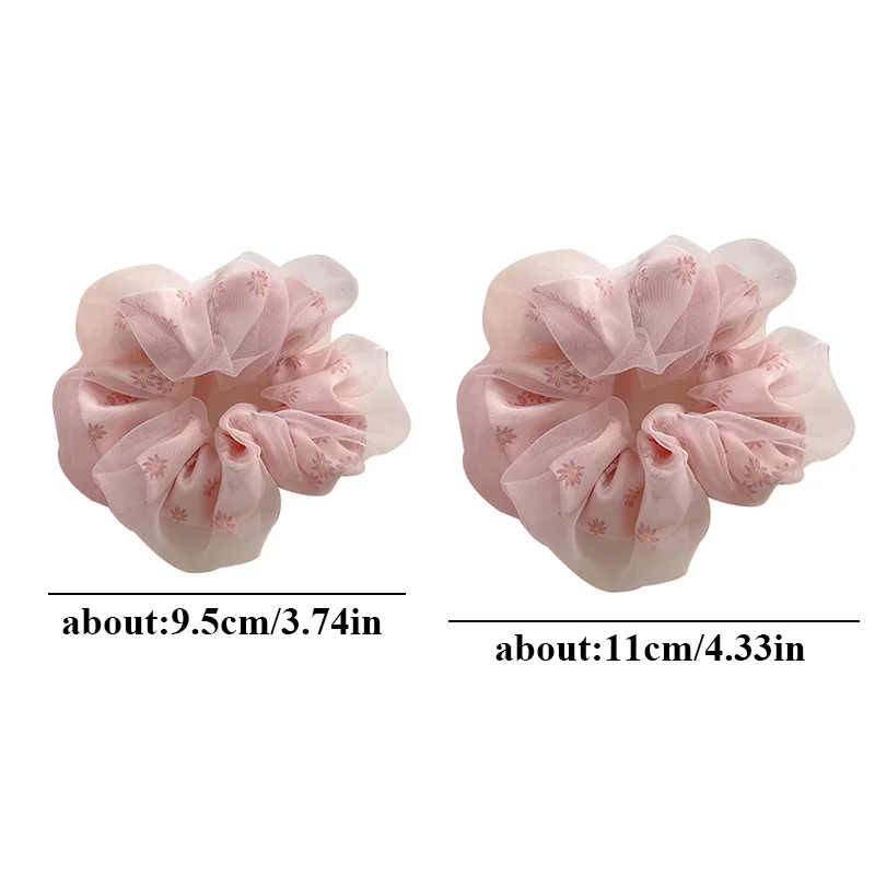 Dupla camada de seda Organza Scrunchies para meninas, doce flor cabelo banda, rabo de cavalo, bandas de borracha, laços, acessórios de cabelo