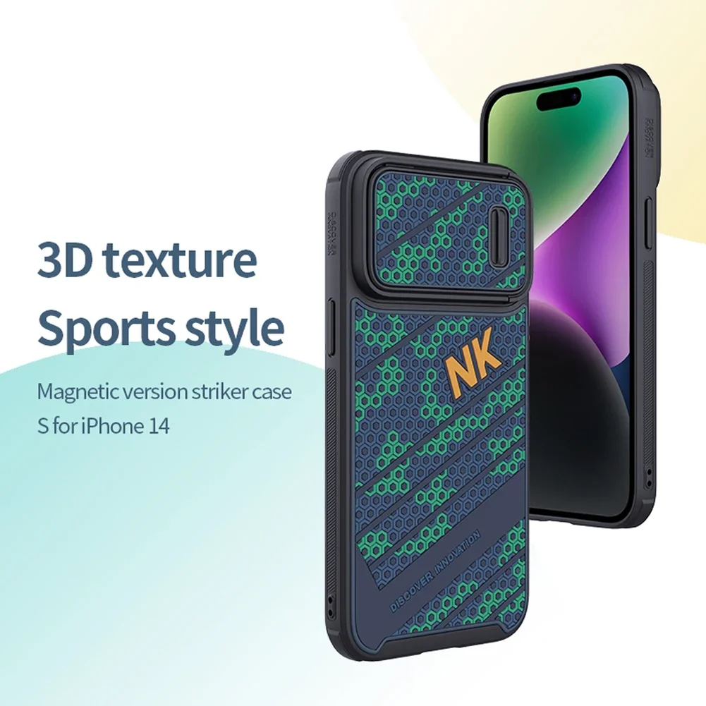 NILLKIN For iPhone 14 Pro Max Case For iPhone 14 Pro 3D Texture Sport Style Striker Case For iPhone 14 Plus Slide Camera Case