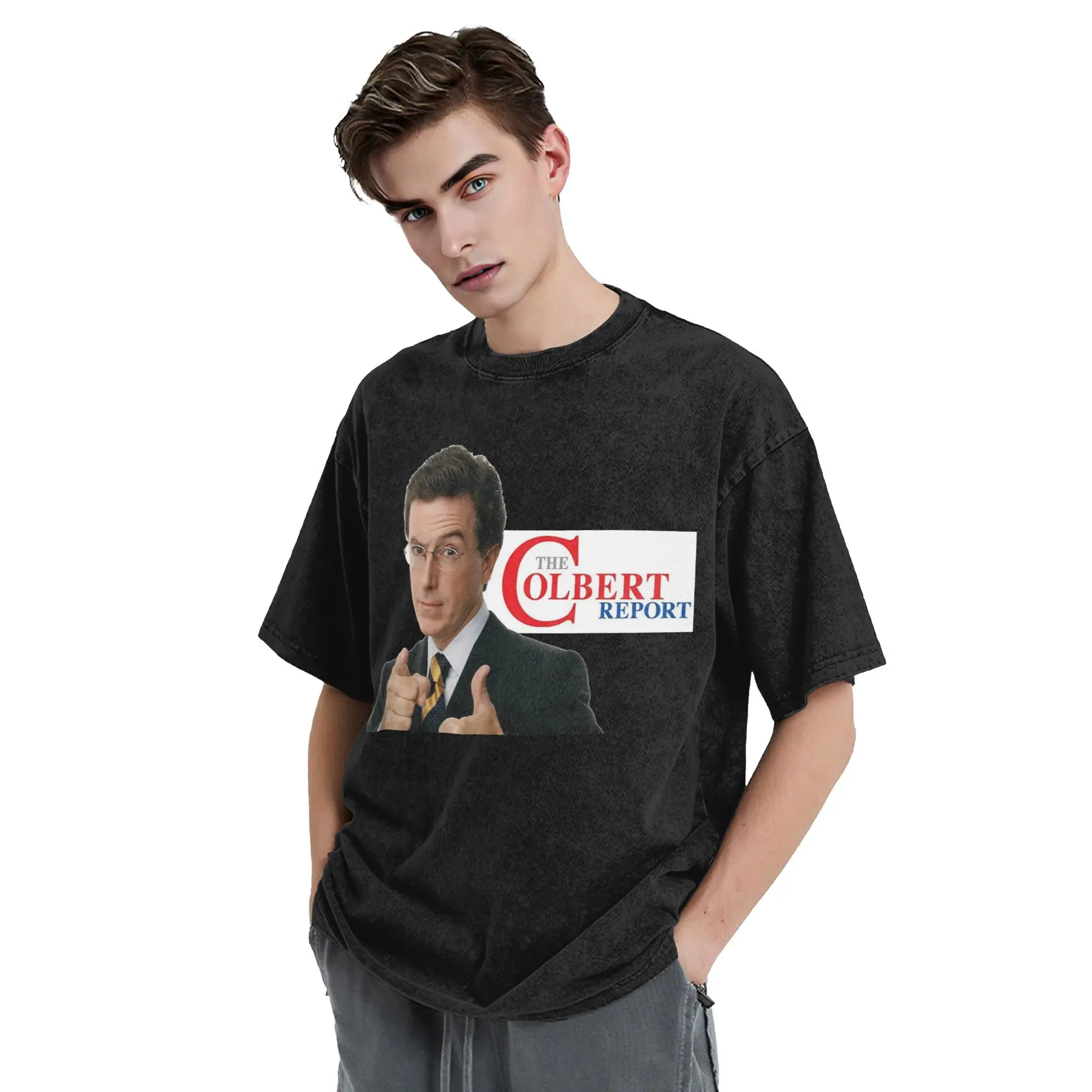 Washed T Shirt Funny Stephen Colbert Hip Hop Vintage T-Shirt Oversize  Streetwear Short Sleeve Printed Tops Tee Shirt Men Women