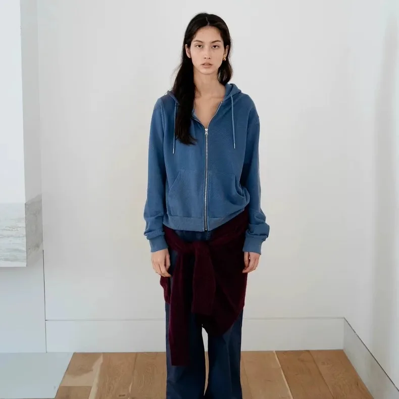 Leobe Pure Color Sudadera con capucha Fce Ropa de abrigo casual con cremallera Dstring Abrigo largo cómodo para mujer