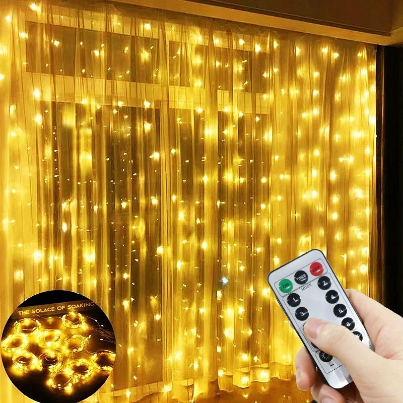 Curtain LED String Lights Garland Festival Christmas Decoration USB Remote Control Holiday Wedding Fairy Lights for Bedroom Home