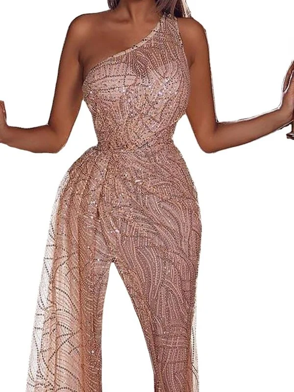 セクシーなワンショルダーの誕生日パーティー用ドレス、女性用エレガントなロングイブニングガウン、ハイウエスト、シンプル、ノースリーブ、フロア丈