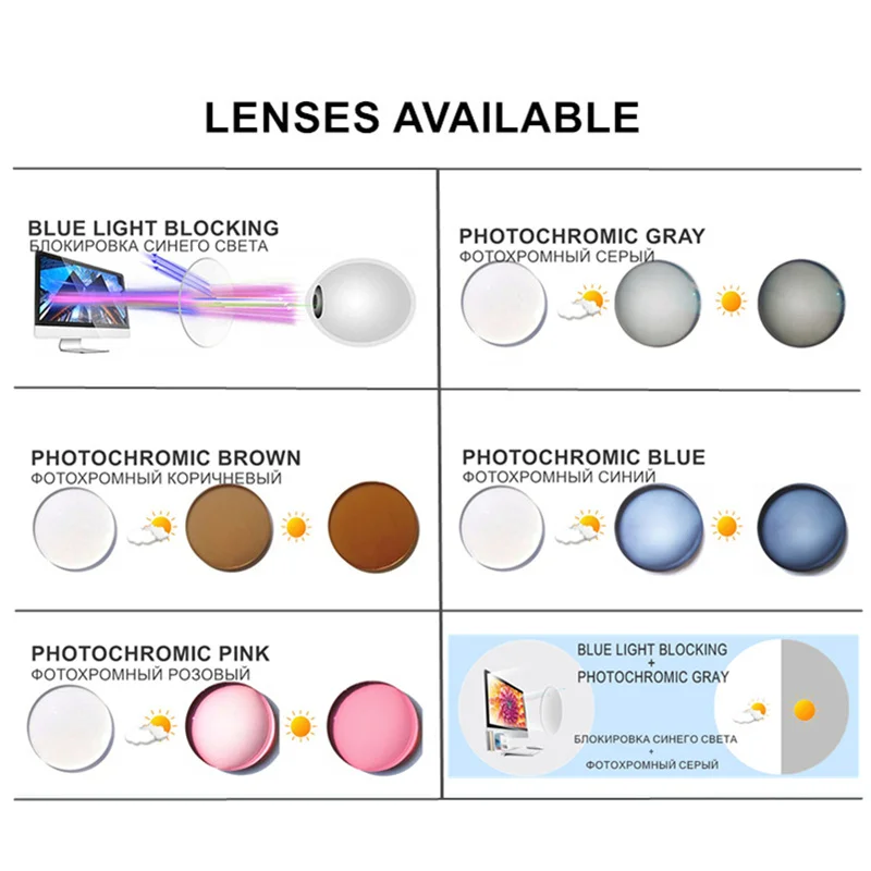 Myopia Prescription Glasses -0.5 to -10 Women Men Alloy Frame Blue Light Blocking Or Photochromic Nearsighted Eyeglasses F095
