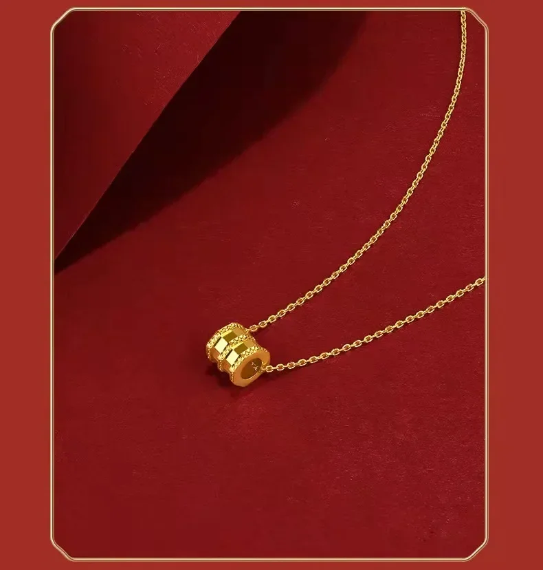 

24K Yellow Gold Small Waisted Pendant Necklace, 9999 Real Gold Ladies Fashion Clavicle Chain for Ladies Wedding Birthday Gift