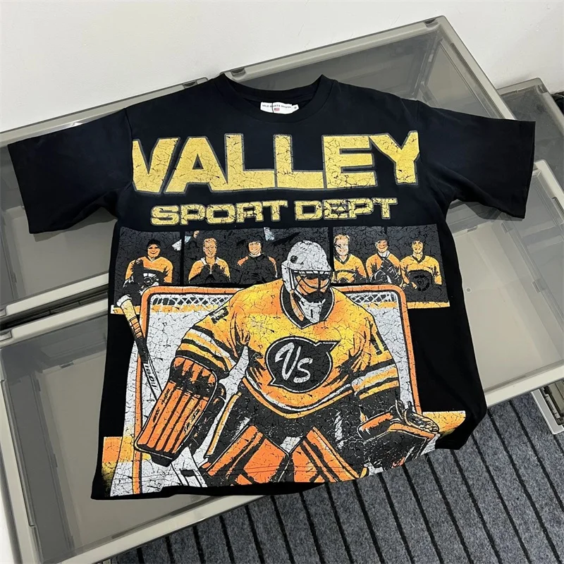 

Black VALLEY Mens Tshirts Oversized Casual Cotton Vale American Streetwear T-Shirts