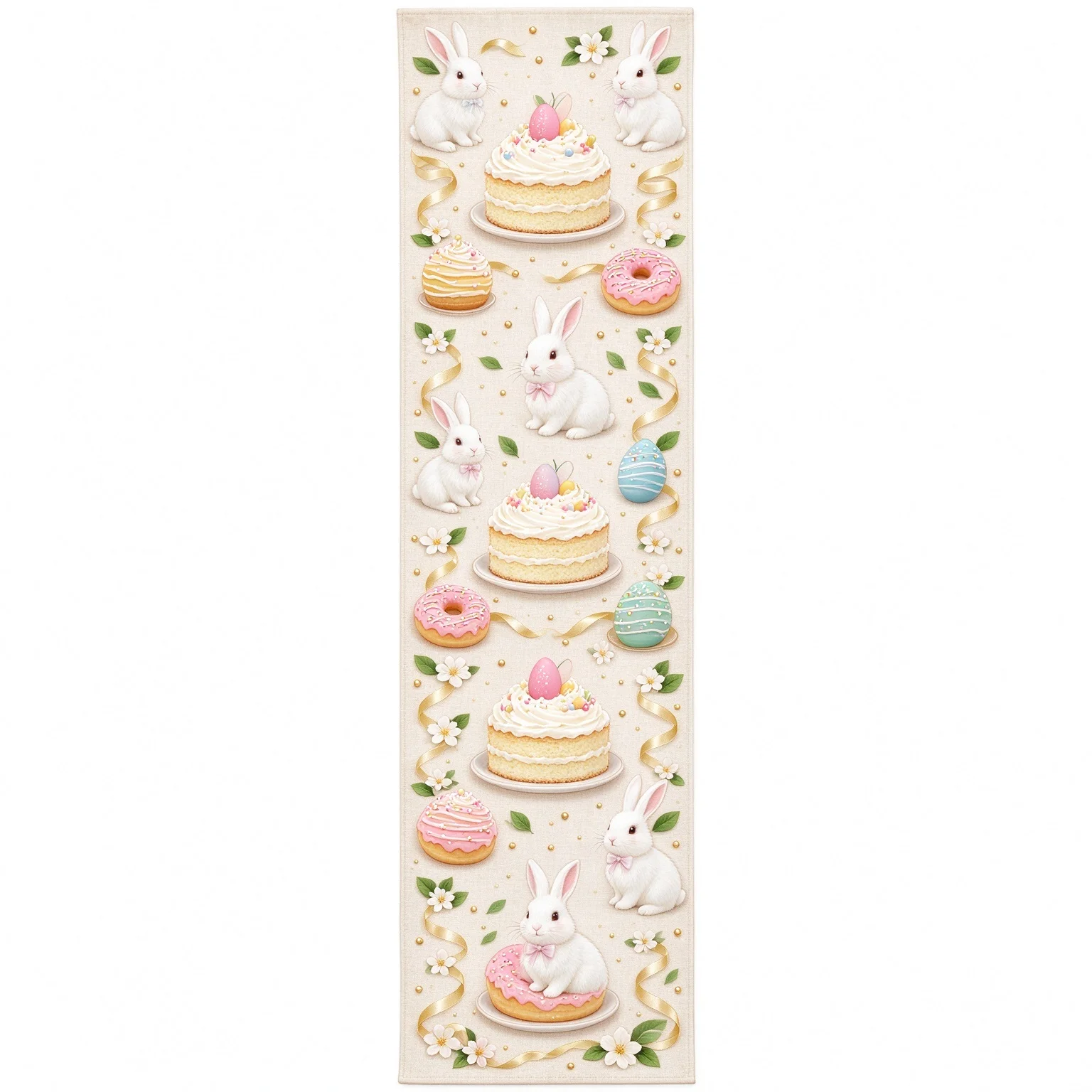Coastal Easter Table Runner Beach Bunny Seashell Starfish Coral Easter Egg Dining Table Home Decor