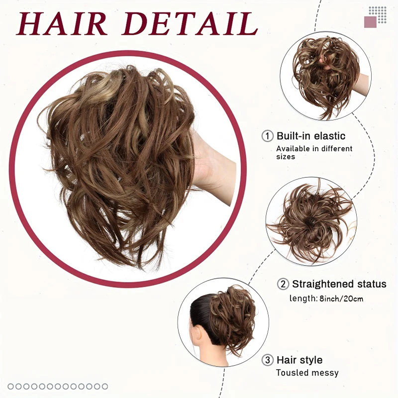 Synthetischer Haarknoten für Damen – flauschiger, lockiger Haarknoten mit elastischem Gummiband, perfekt für den täglichen Gebrauch und besondere Anlässe – Detail 3