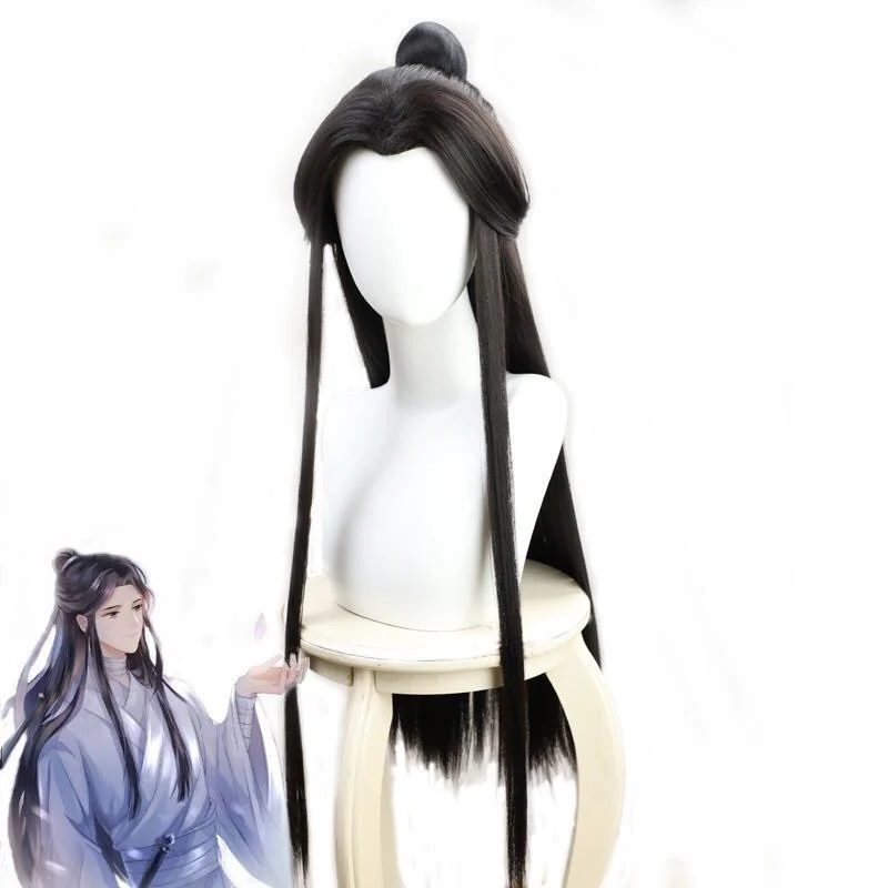 Xie lian cosplay peruca céu funcionários bênção cosplay tian guan ci fu cosplay preto resistente ao calor perucas de cabelo sintético + wigcap