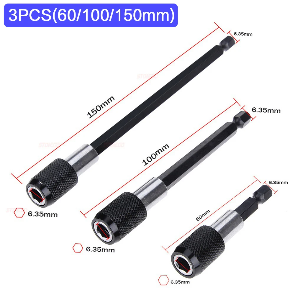 STONEGO 1PC/3PCS 1/4 Zoll Quick Hex Schaft Release Magnetische Elektrische Schraubendreher Verlängerung Bit Halter 60/100/150mm Verlängerung Stange