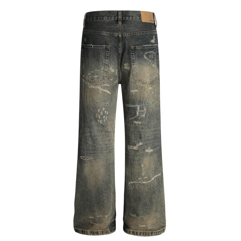 HKSH ربيع وصيف جديد الرجال فاسق الثقيلة شيك Ins ممزق الجينز المتعثرة الشارع الشهير الاتجاه غسلها فضفاض مستقيم الدينيم السراويل HK6489