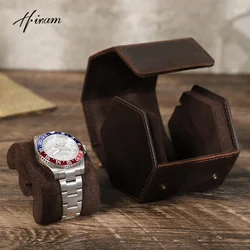 Crazy Horse Leather Watch Roll Travel Case Wristwatch Pouch Watch Box Portage Exquisite Retro Slid in Out Organizer for Men Gift