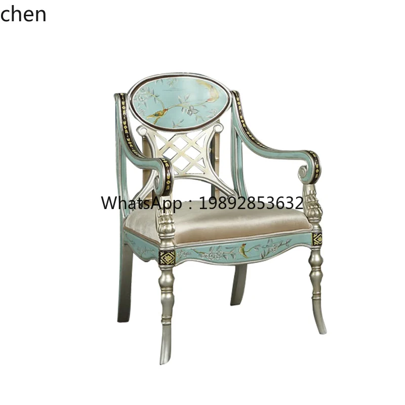 XX  solid wood leisure chair living room balcony retro engraved hand-painted negotiation armchair large apartment sofa chair