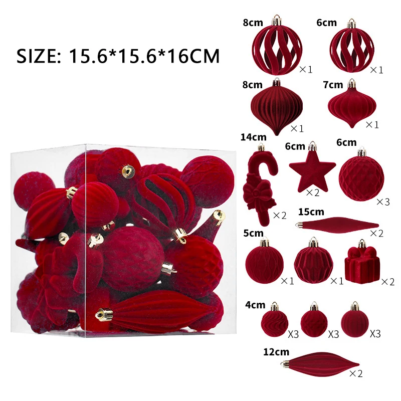 

28PCS Velvet Christmas Ball Set Star Scepter Gift Box Round Multi Size Xmas Balls Christmas Tree DIY Decoration Ornaments