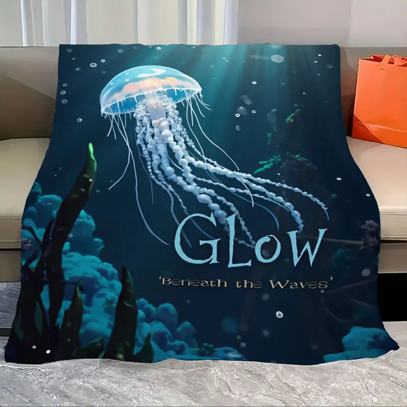 

1pc Flannel Blanket Glowing Jellyfish Underwater Scene Soft Cozy Blanket for Home Decor