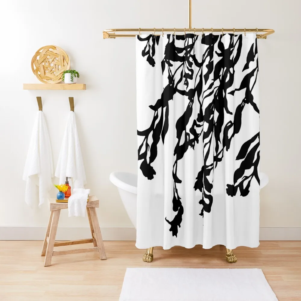 

Simply Botanical III Black Leaves on White Shower Curtain Washable Waterproof Fabric Shower Modern Showers For Bathroom Curtain