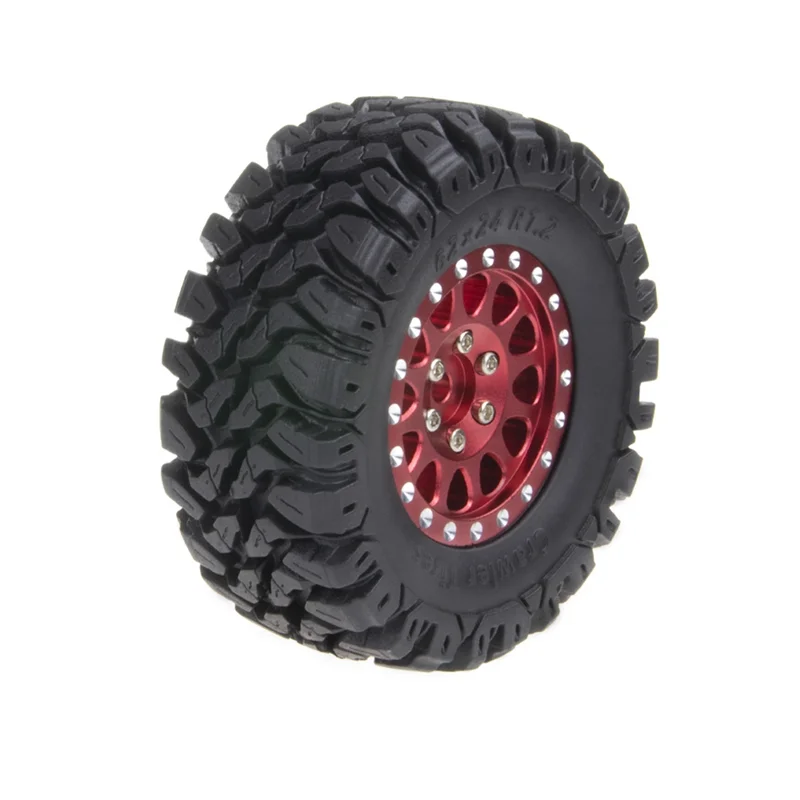 

X65A_4Pcs 62X24mm 1.2 Inch Metal Beadlock Wheel Rim Tire Set for 1/18 1/24 RC Crawler Car TRX4M Axial SCX24 AX24 FCX24,4