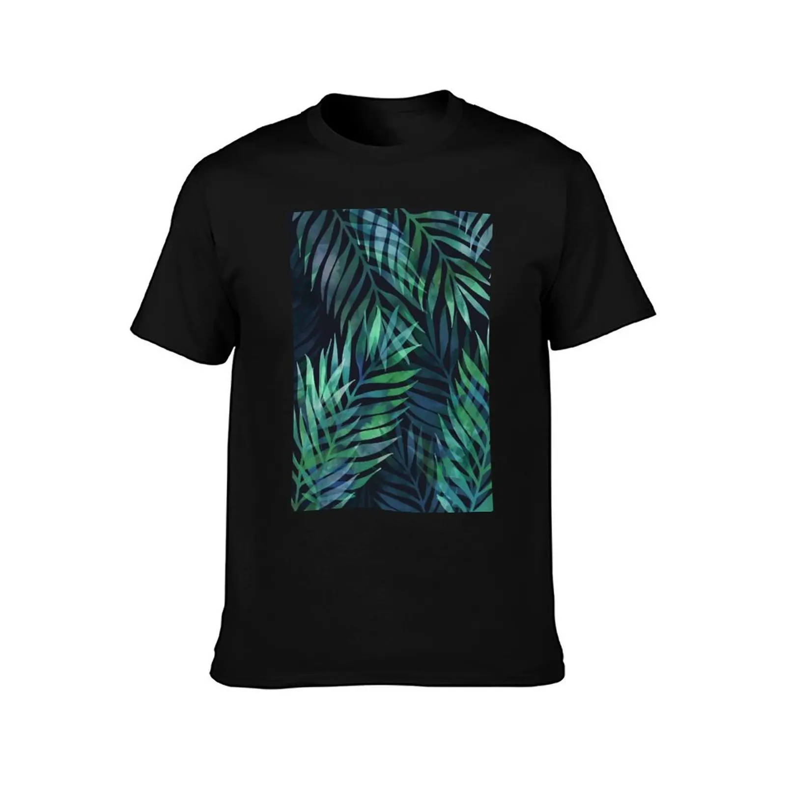 Dark green palms leaves pattern T-Shirt Summer Casual Cotton Tee Oversized Streetwear Tops Vintage Graphic Print 100% Cotton