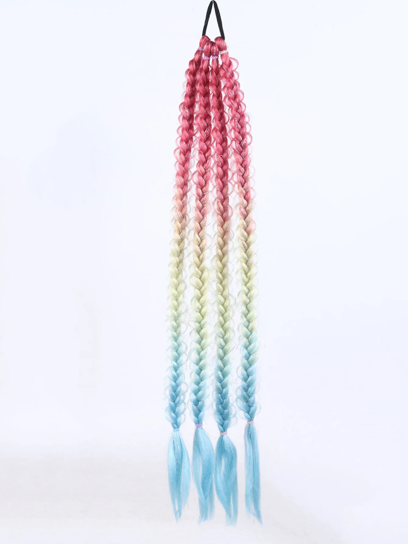 LM Ombre Color Braided Ponytail Hair Extension Synthetic Colored Braids Hairpiece For Women Festival Party Cosplay Hairstyle