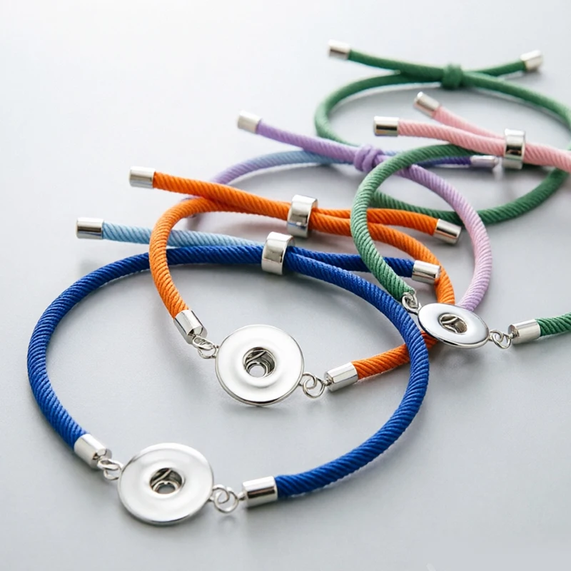 Adjustable Nylon Braided Twisted Cords Slider Friendship 12mm/18mm snap buttons DIY Rope snap Bracelets SE0303 for Women Men
