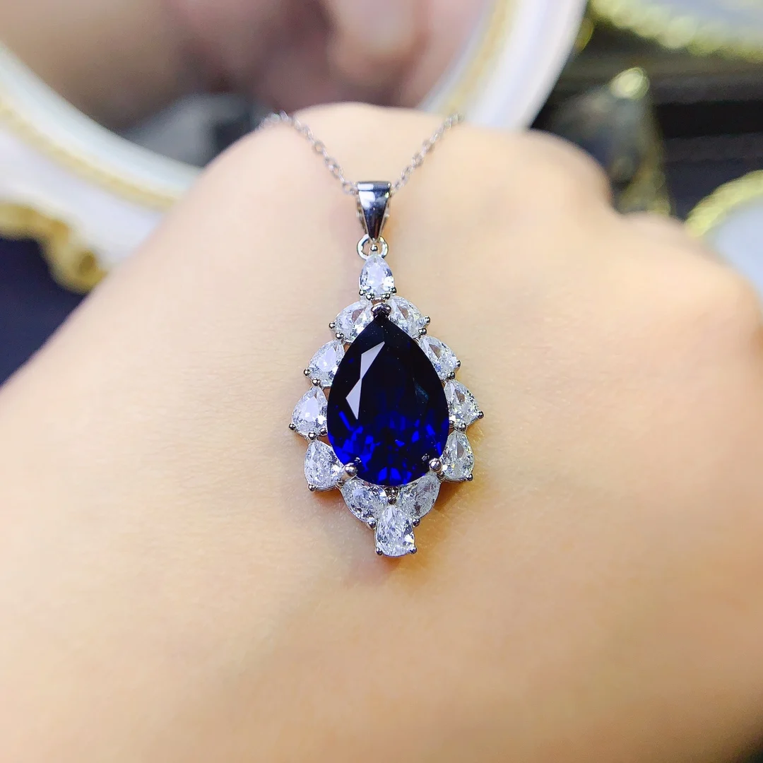 925 Sterling silver burst Sri Lanka sapphire Necklace jewelry Fire color good women's luxury jewelry certified boutique