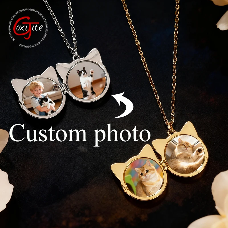 

Goxijite индивидуальный кулон с изображением кота, персонализированная открывающаяся закрывающая фоторамка, ожерелье в форме сердца для влюбленных, ювелирные изделия, подарки