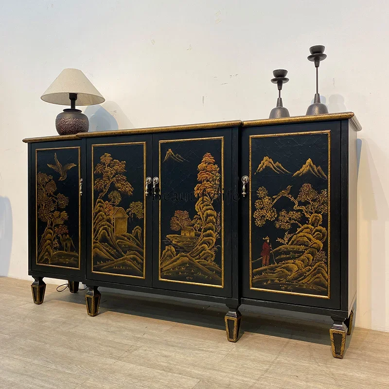 

LXAmerican retro entrance cabinet storage side cabinet old solid wood European cabinetSSS