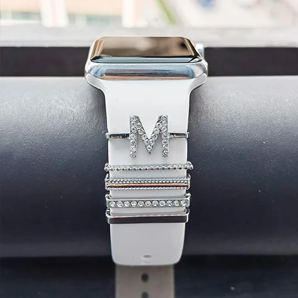 5 قطعة مجموعة حلقات حلقة الزخرفية لساعة أبل الفرقة سحر الترا سلسلة 9 8 7 6 5 4 ، رسائل معدنية الماس سحر الملحقات #2