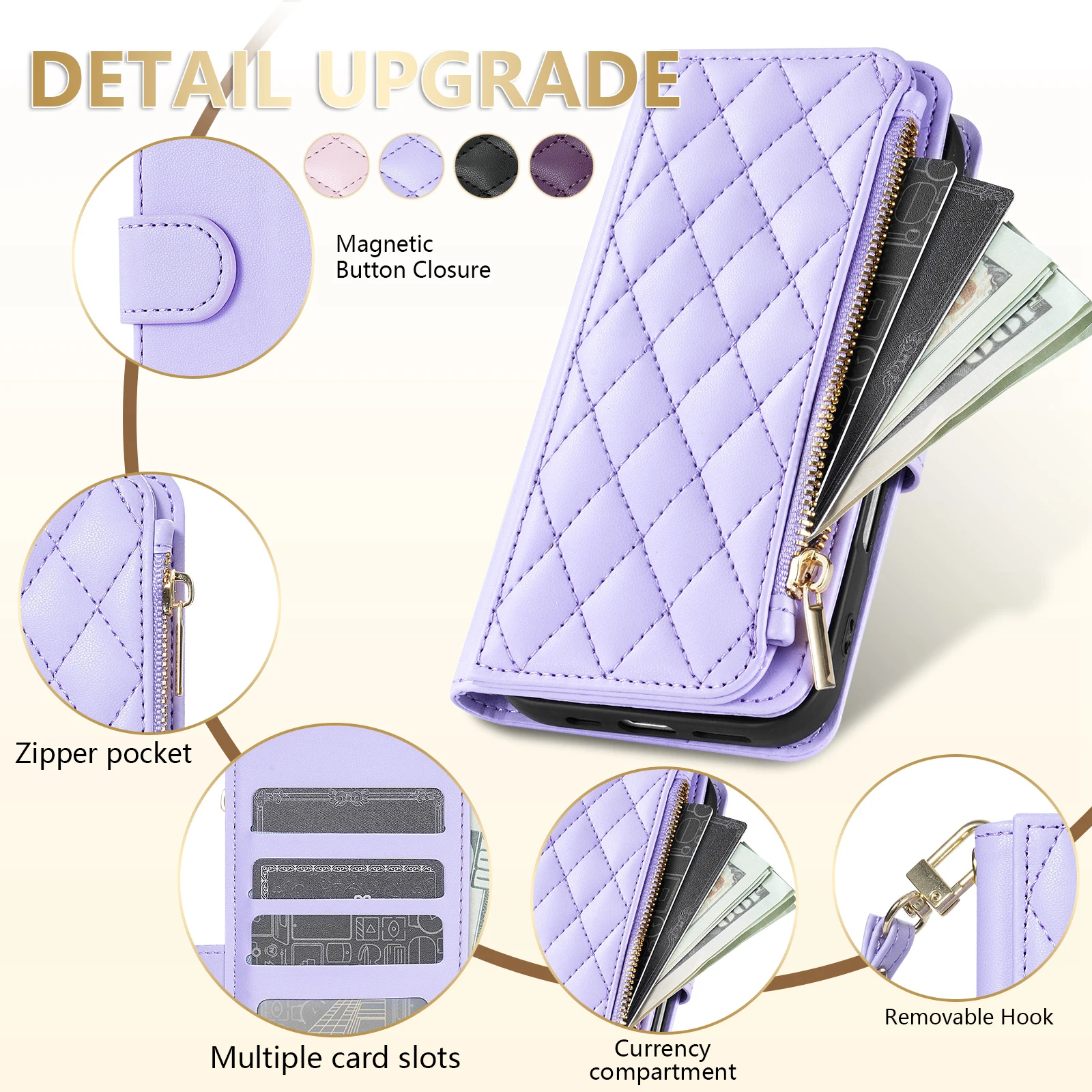 Wallet Small Fragrance Zipper Cardslot Magnetic Flip Leather Case For Samsung Galaxy A15 A16 A17 A35 A36 A37 A53 A54 A55 A56 A57