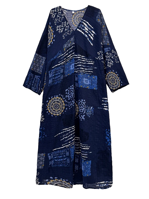 فضفاضة تناسب طويلة Sve V-Ne مطبوعة القطن الكتان التخسيس المرأة الدكتور الأشعة فوق البنفسجية حماية عادية مستقيم قطع الربيع Faion