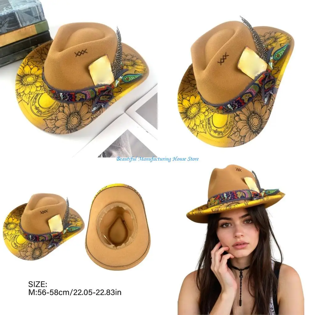 E56A Breathable Felts Cowgirls Hat For Outdoor Event Embellishment