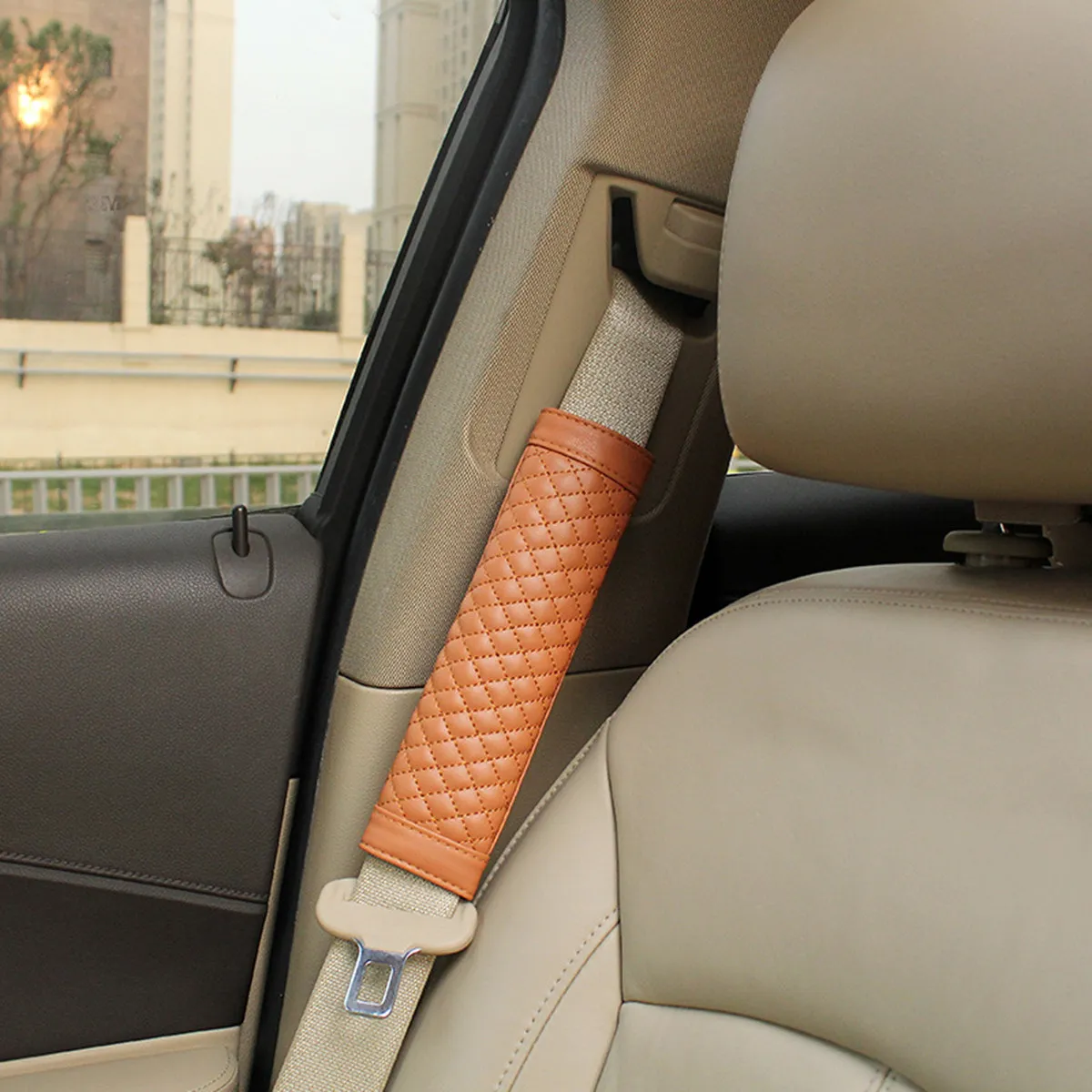 2Pcs Premium Lambskin Safety Belt Cover Soft Static-Free Comfort Pad for Seatbelt Shoulder Strap Luggage Backpacks