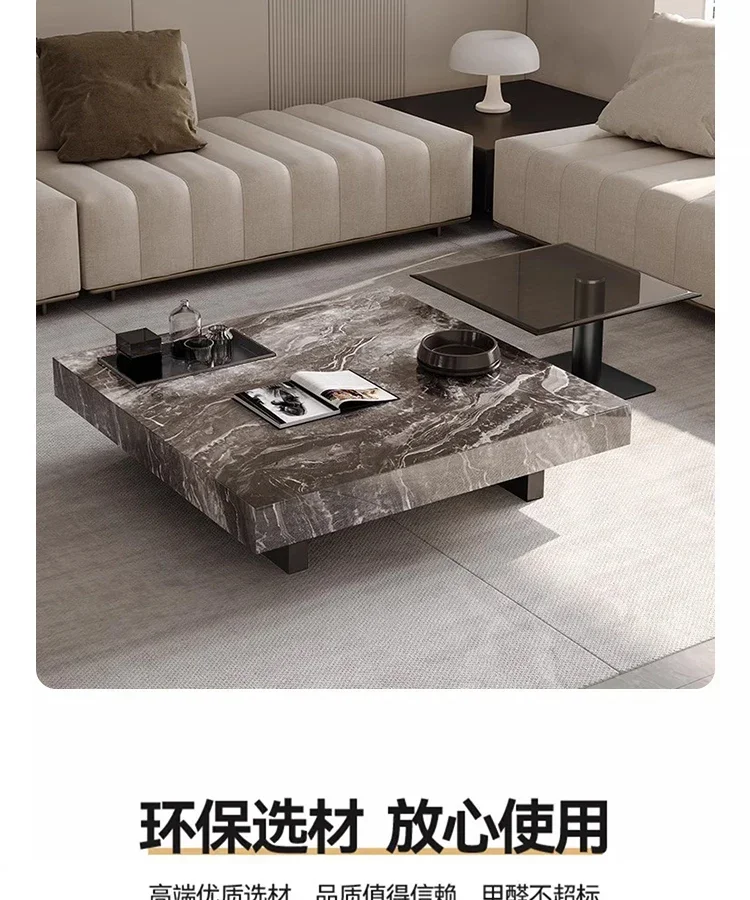 طاولة قهوة إيطالية بسيطة وخفيفة الوزن وحديثة وبلاط صخري مربع وغرفة معيشة راقية للمنزل #3