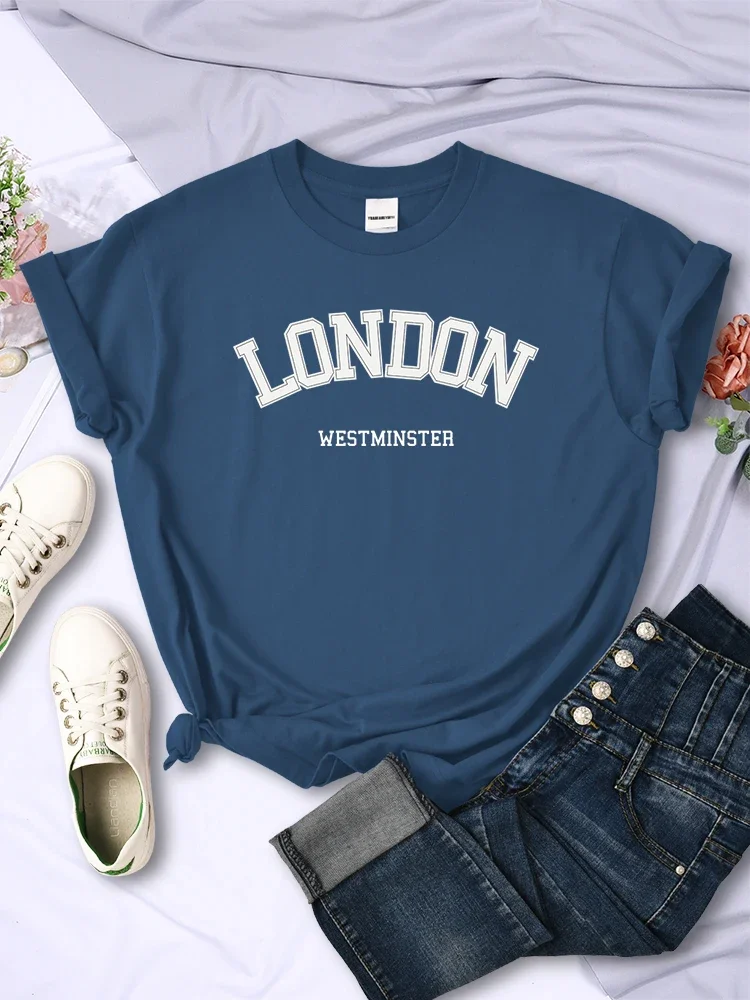 London Westminster Letter Women Tee Clothing Hip Hop Summer Breathable T-Shirts Street Creative Tops Fashion Womans Short Sleeve