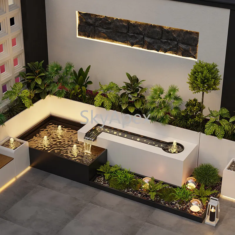 Modern Minimalist Stainless Steel Outdoor Fountain - Circulating Water Ornament for Rust-Proof Yard Garden Fish Pond Landscaping