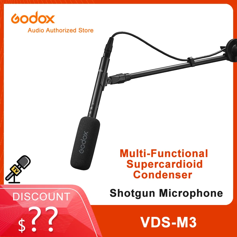 Godox VDS-M3 샷건 마이크, 다기능 슈퍼 카디오이드 콘덴서 마이크, 라이브 카메라 캠코더용 하이퍼카디오이드