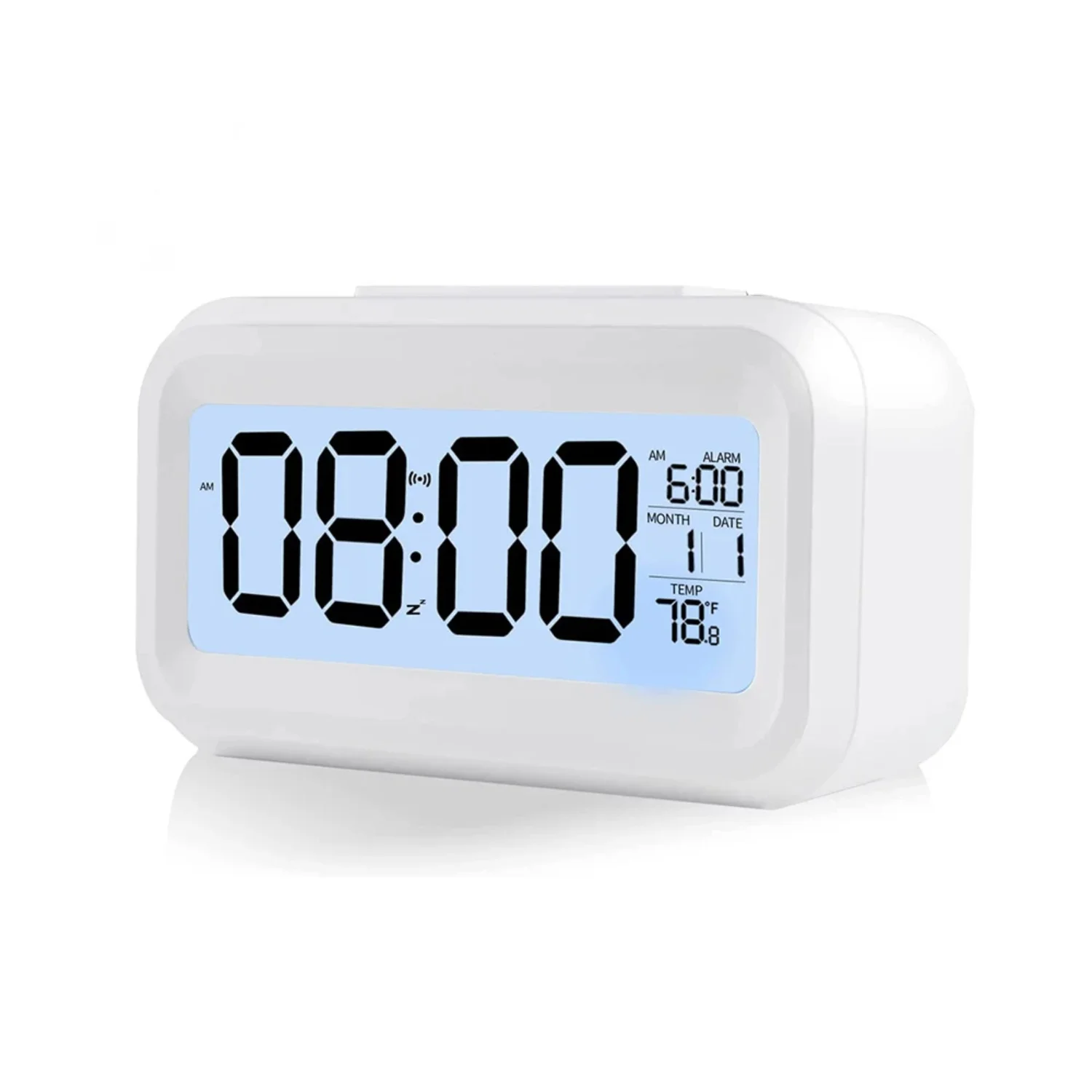 Digital Alarm Clock with Indoor Temperature Light Sensor Battery Operated Backlight 12/24H Display  Bedrooms Office Desk