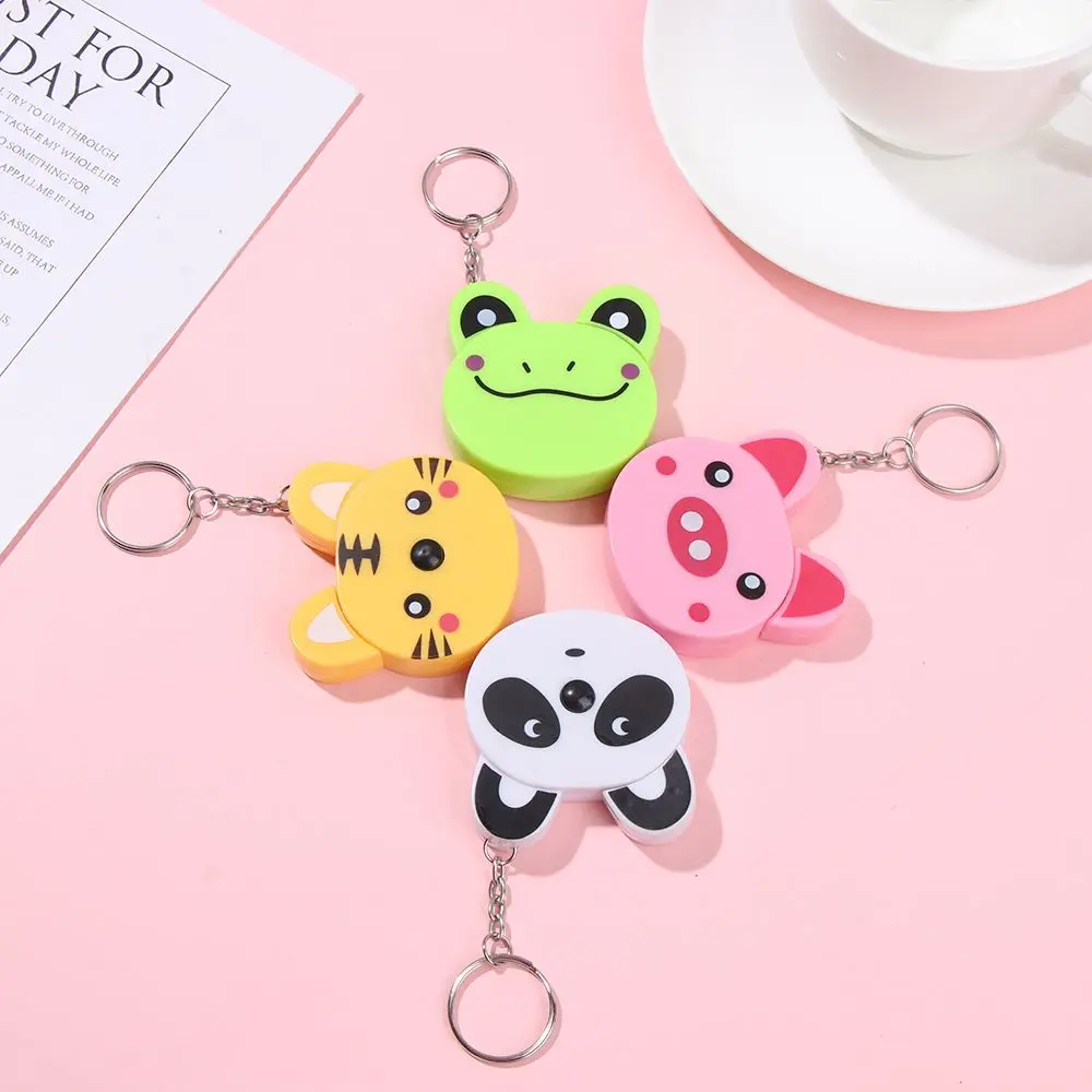 1 Meter Long Cartoon Animal Tiger Panda Frog Piggy Tape Measure Automatic Stretch Ruler Sewing Measure Ruler Keychain