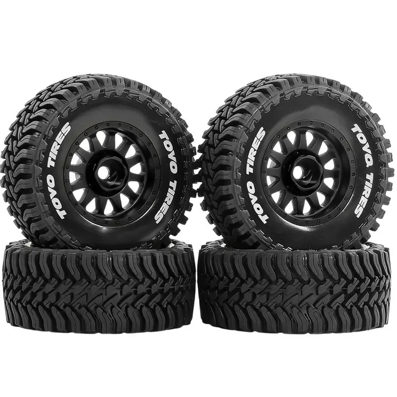 MACH-4Pcs 68Mm Beadlock Wheel & Tire Set For For 1/14 1/16 1/18 RC Truck Arrma Granite Mojave Typhon Grom